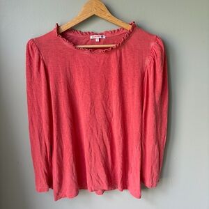 Sundry Ruffle Neck Puff Sleeve Slub Size 2. Med Long Sleeve Coral Anthropologie‎
